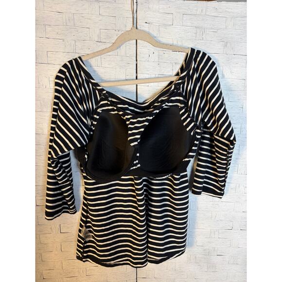 Soft Surroundings womens long sleeve Tshirt striped built-in bra 42DD whimsigoth - Picture 3 of 11